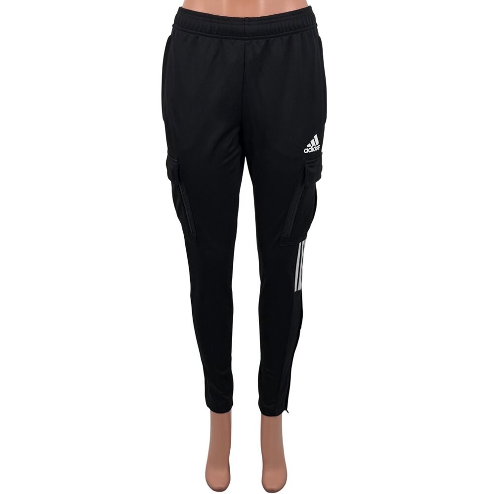 Adidas Black Striped Zip Ankle Cargo Pocket Jogger Pants S| Athleisure Sporty - Picture 2 of 15